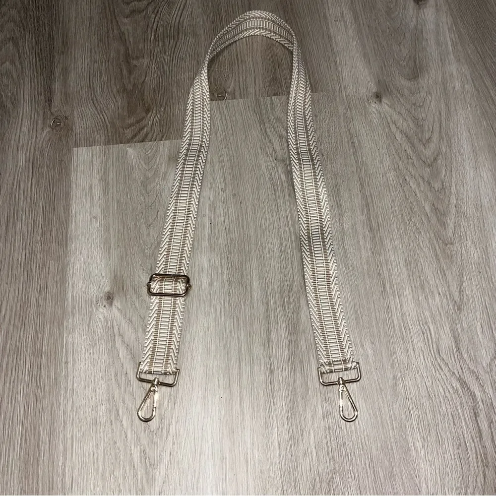 Tan & White Printed Crossbody Bag Strap